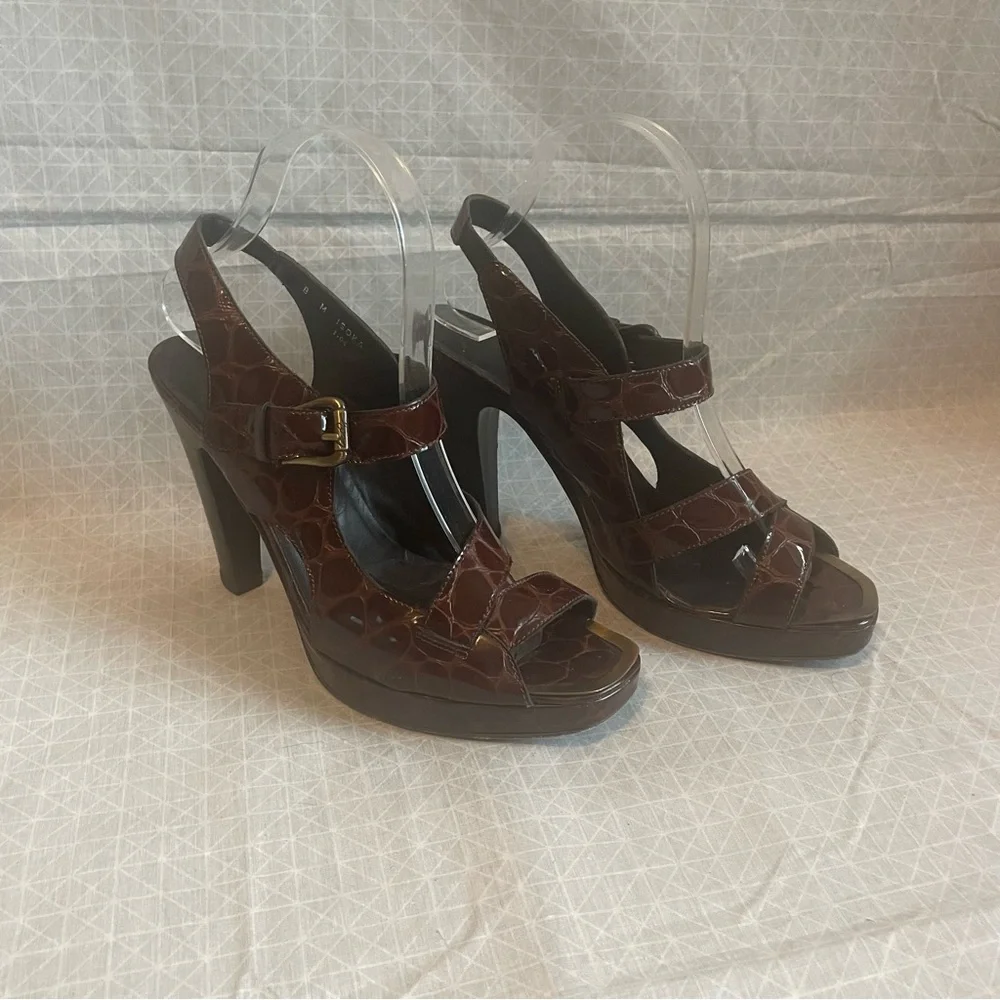 Donald J. Pliner Isoka Brown Ostrich Strappy Heels 8 - Picture 1 of 9